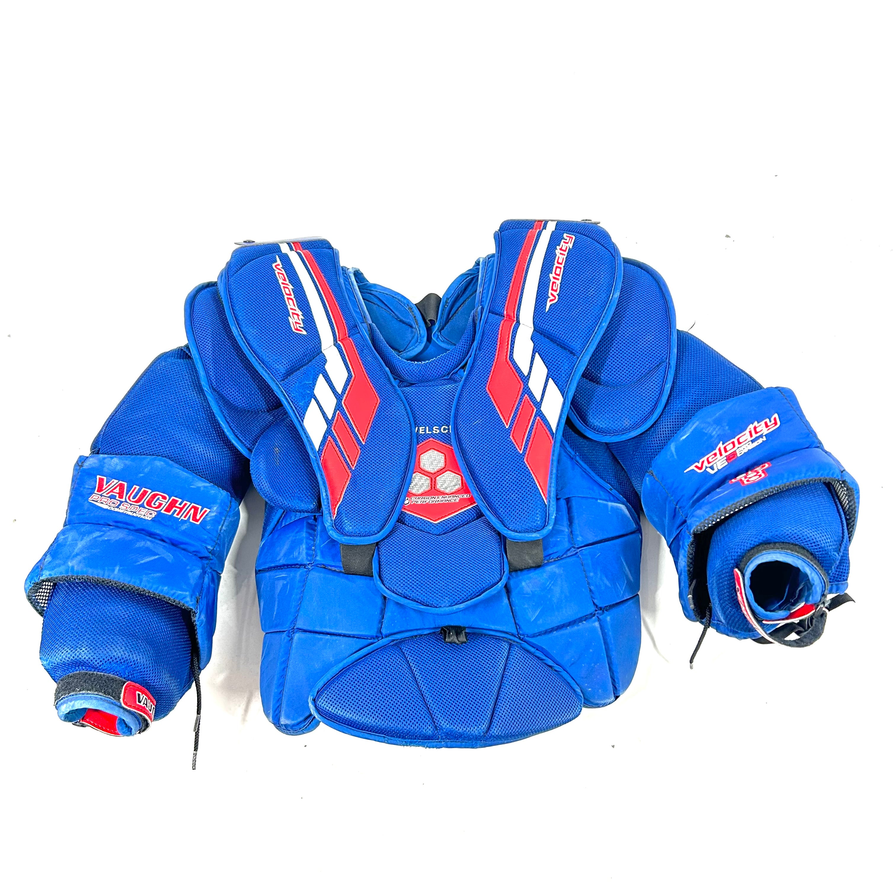 Vaughn VE8 - Plastron de gardien de but Pro Stock d'occasion (bleu/rouge)